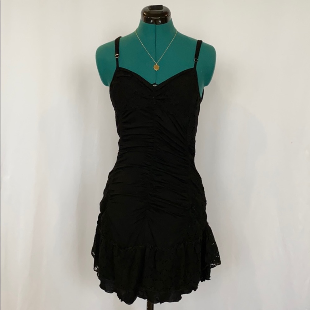 Black Rayon Ruffled Dress-Small-NWT Coquette LBD Summer Romantic
